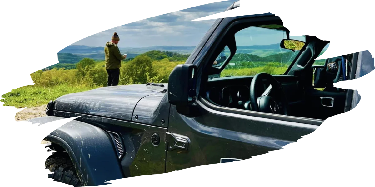 Jeep Tours with person overlooking the gorge